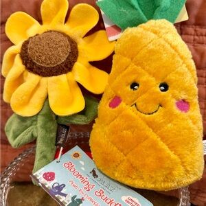 Dog Spring Duo: Plush Pineapple and Sunflower Toy Set